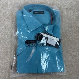 Max Colton Mens Dress‎ Shirt Natural Stretch Button Up Blue Long Sleeve Sz L NWT